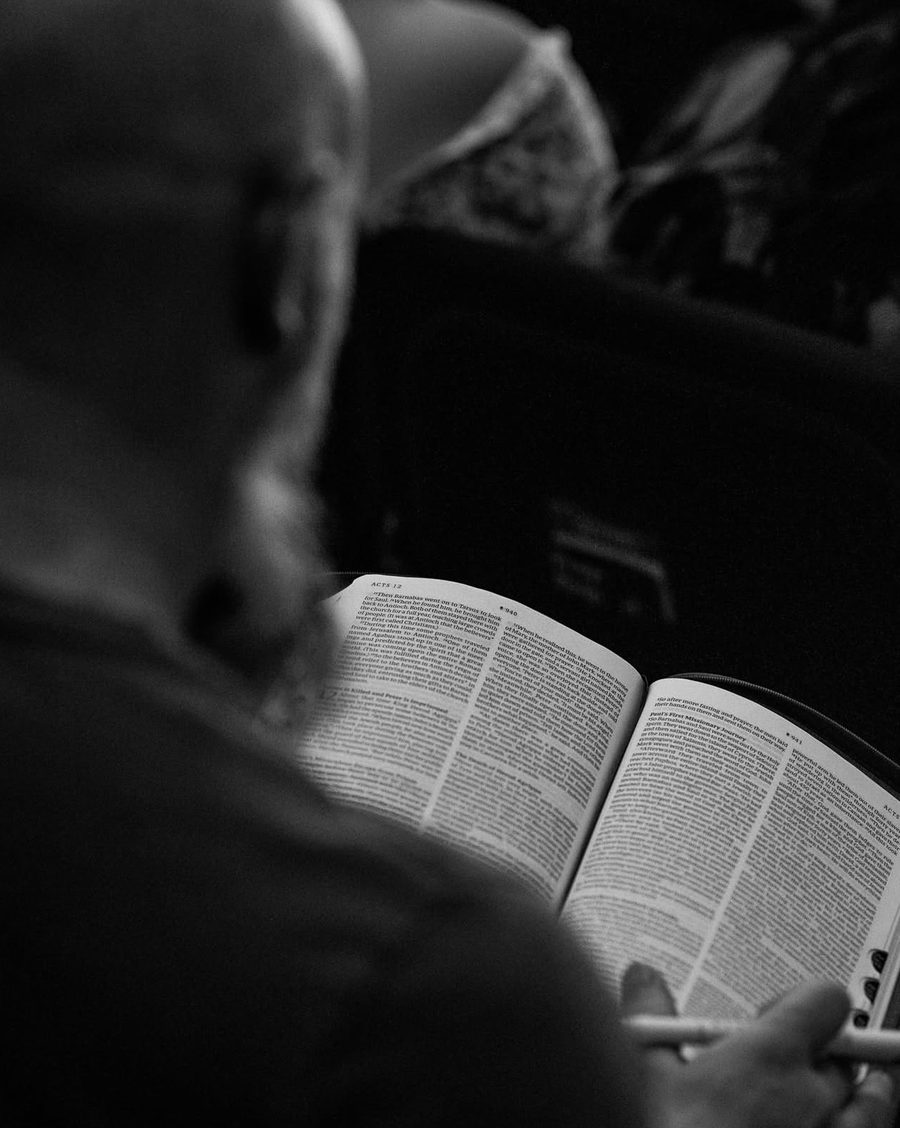 Open Bible during a message at Motion Church